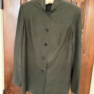 Shanghai Tang olive silk fitted jacket
